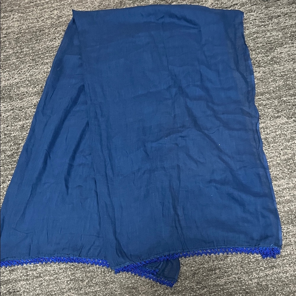 Blue scarf, wrap or sarong with beautiful crochet beaded trim